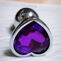 Серебренная анальная пробка сердечко с темно-фиолет. камнем S