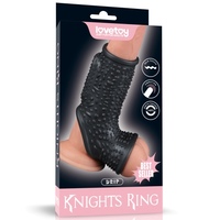 Рельефная вибронасадка на пенис и мошонку Vibrating Drip Knights Ring with Scrotum Sleeve черная
