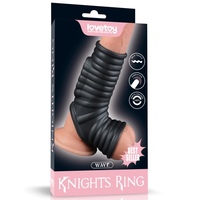 Рельефная вибронасадка на пенис и мошонку Vibrating Wave Knights Ring with Scrotum Sleeve черная