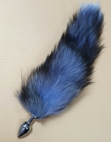 Анальная пробка с хвостиком из чернобурки с синим окрасом