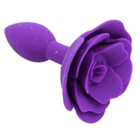 Фиолетовая силиконовая анальная пробка с розой S