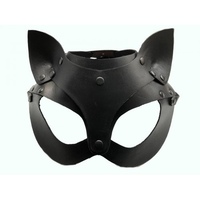 Кожаная чёрная маска со сменными ушками Hand Made